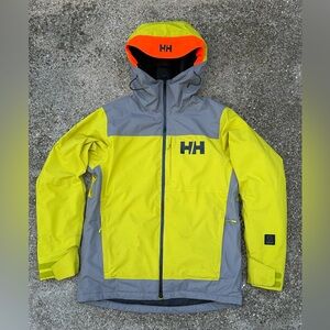 Helly Hansen Yellow and Gray Hooded Waterproof Jacket